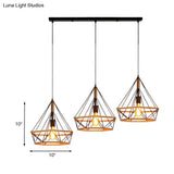 Diamond Cage Pendant Lamp - Industrial Stylish 3 Lights Metal And Rope Black