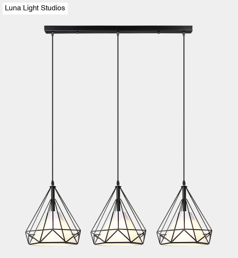 Diamond Cage Pendant With 3 Lights - Industrial Iron Ceiling For Bar Using Hanging Cord