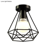 Diamond Cage Semi Flush Mount Ceiling Light Fixture – Retro Industrial Style For Restaurants