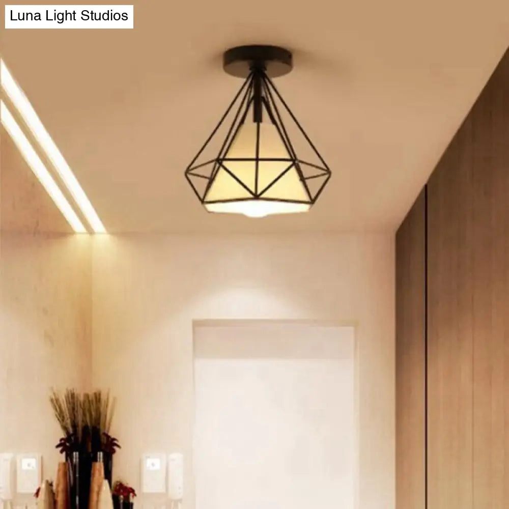 Diamond Cage Semi Flush Mount Retro Industrial Ceiling Lights For Hallway Black - White