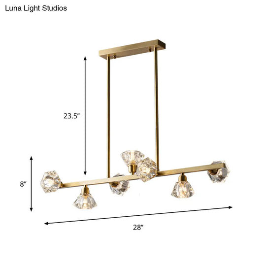 Diamond Crystal Brass Pendant With 7 Lights - Linear Restaurant Island Lamp