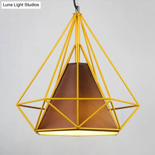 Simplicity Diamond Frame Hanging Light Iron Pendant Lighting Fixture For Restaurants Yellow / 10