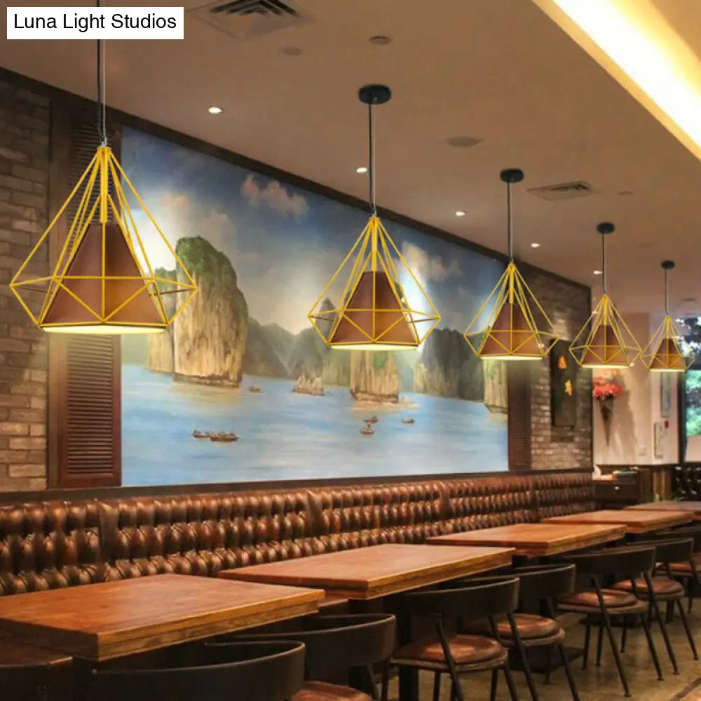Diamond Frame Hanging Light - Simplicity Design Iron Pendant Fixture For Restaurants