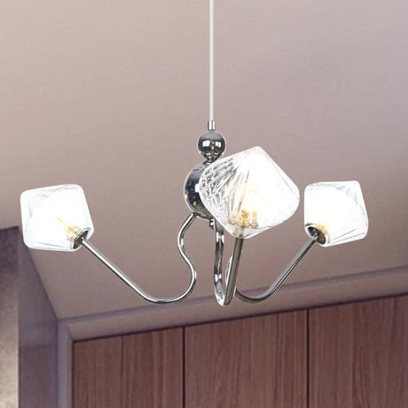 Diamond Pendant Lighting For Farmhouse With Amber/Clear Glass - 3 Lights Chandelier Lamp In