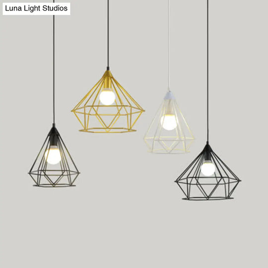 Diamond Wire Pendant Light For Stair Cafe - Traditional Metal Hanging Lamp