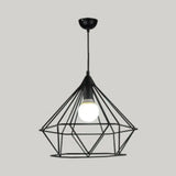 Diamond Wire Pendant Light For Stair Cafe - Traditional Metal Hanging Lamp Black / 15.5’