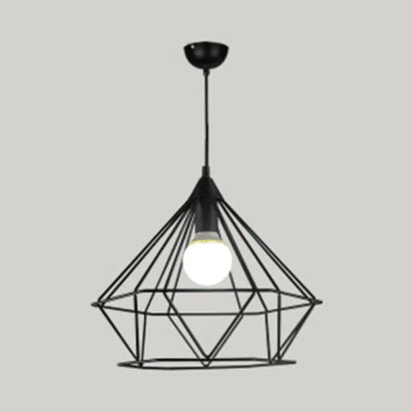 Diamond Wire Pendant Light For Stair Cafe - Traditional Metal Hanging Lamp Black / 15.5’