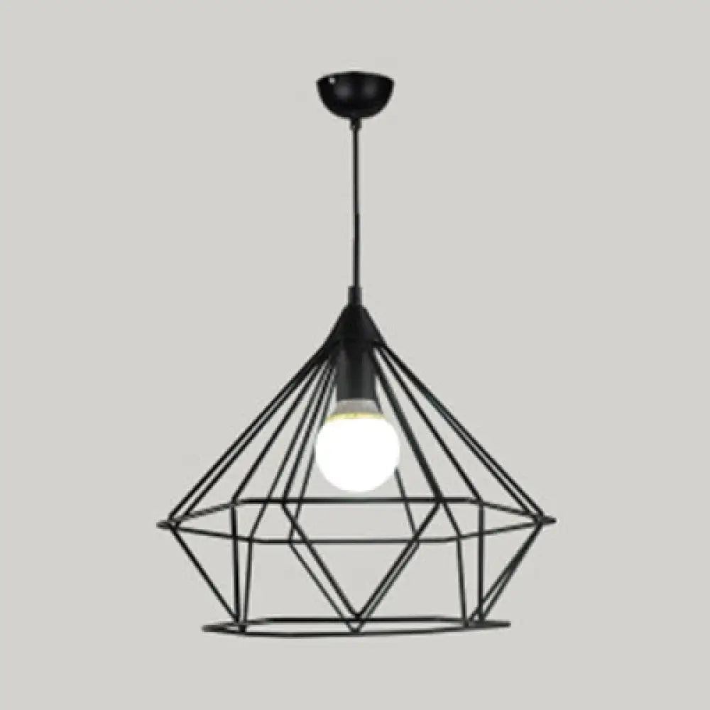 Diamond Wire Pendant Light For Stair Cafe - Traditional Metal Hanging Lamp Black / 15.5’