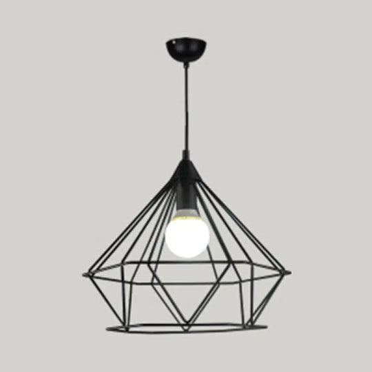 Diamond Wire Pendant Light For Stair Cafe - Traditional Metal Hanging Lamp Black / 15.5’