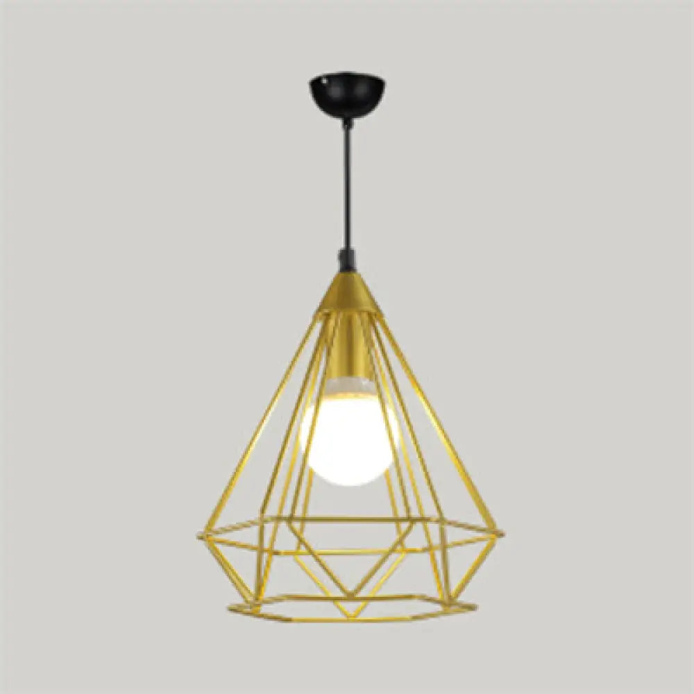 Diamond Wire Pendant Light For Stair Cafe - Traditional Metal Hanging Lamp Gold / 10’