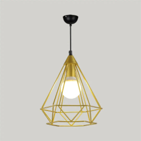 Diamond Wire Pendant Light For Stair Cafe - Traditional Metal Hanging Lamp Gold / 10’