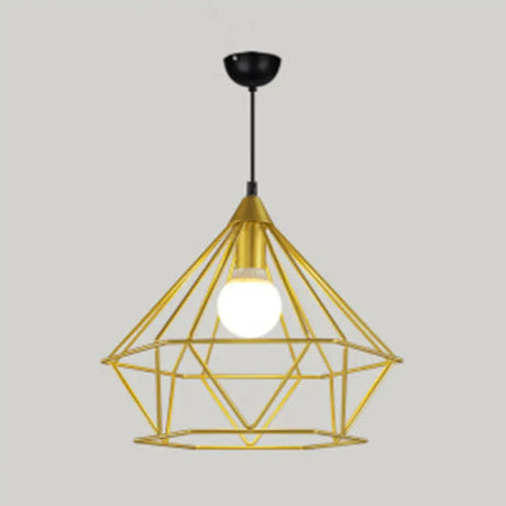 Diamond Wire Pendant Light For Stair Cafe - Traditional Metal Hanging Lamp Gold / 15.5’