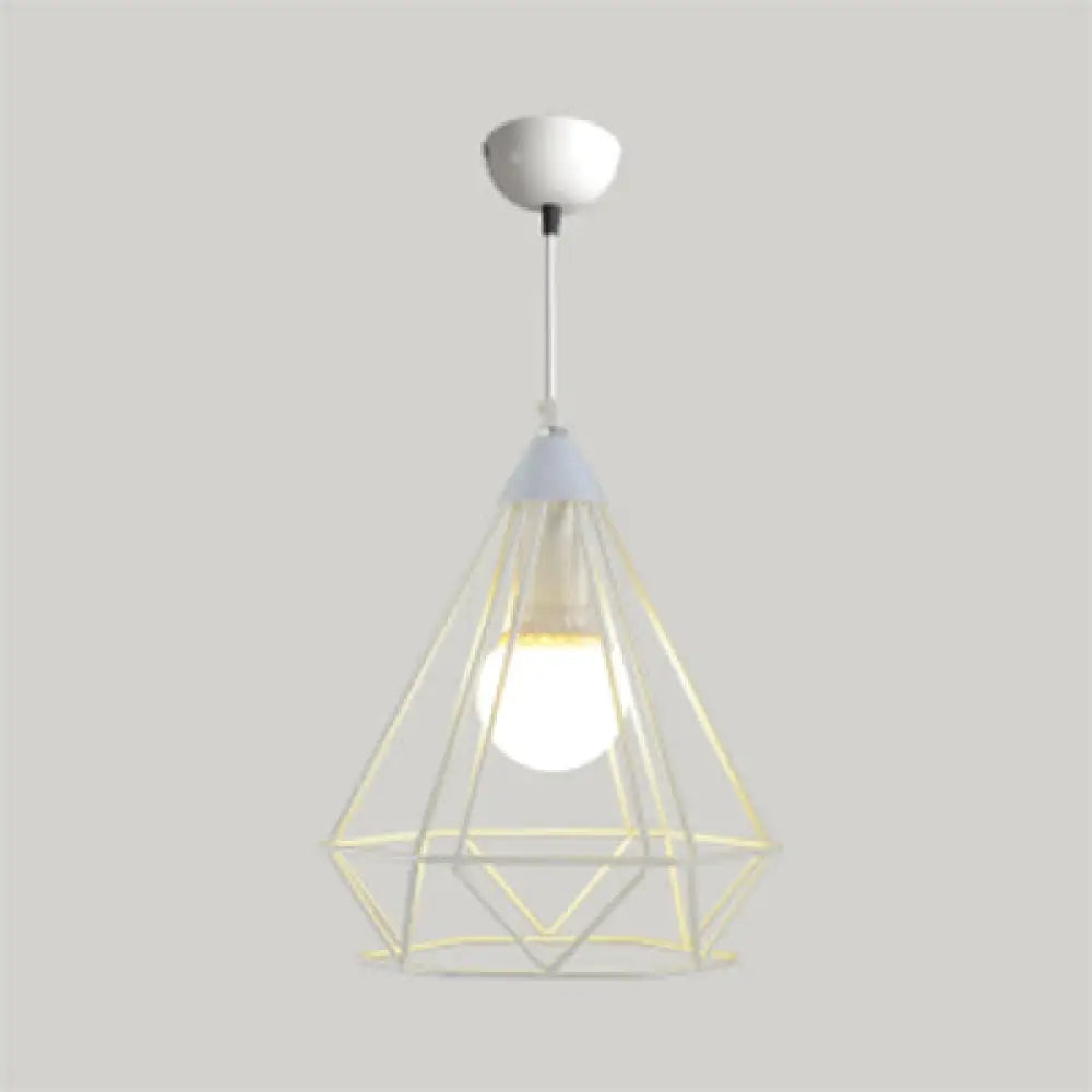 Diamond Wire Pendant Light For Stair Cafe - Traditional Metal Hanging Lamp White / 10’