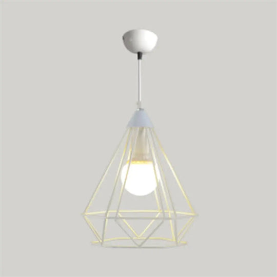 Diamond Wire Pendant Light For Stair Cafe - Traditional Metal Hanging Lamp White / 10’
