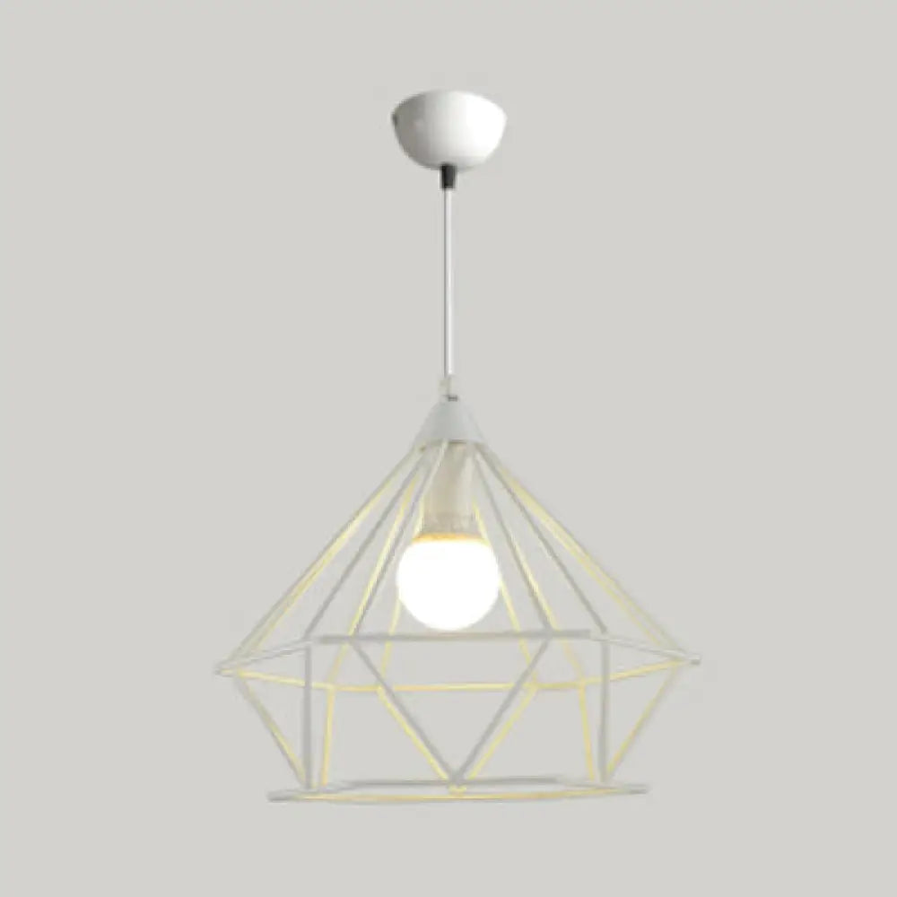 Diamond Wire Pendant Light For Stair Cafe - Traditional Metal Hanging Lamp White / 15.5’