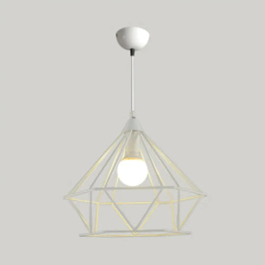 Diamond Wire Pendant Light For Stair Cafe - Traditional Metal Hanging Lamp White / 15.5’