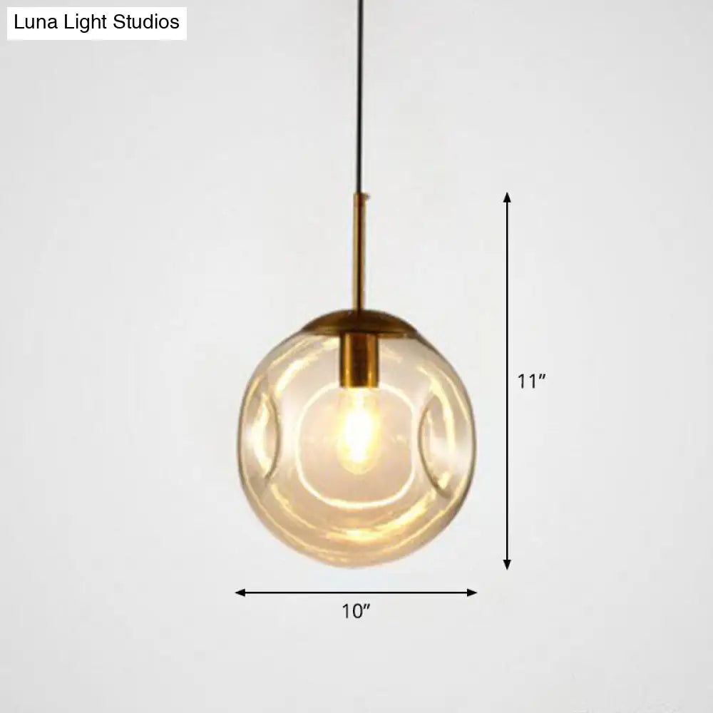 Modern Glass Dimpled Ball Pendant Lamp - Dining Room Ceiling Suspension Lighting 1 Bulb Amber