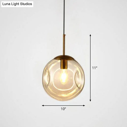 Modern Glass Dimpled Ball Pendant Lamp - Dining Room Ceiling Suspension Lighting 1 Bulb Amber