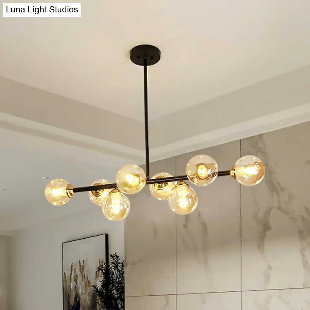 Dimpled Glass Linear Island Pendant Light With 8-Bulbs For Minimalist Dining Room