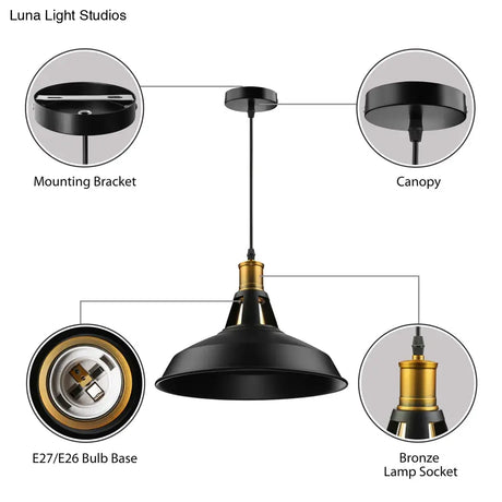 Dining Room Ceiling Light Fixture: 10.5/12/15 W 1-Light Hanging With Barn Shade - Farmhouse Style In