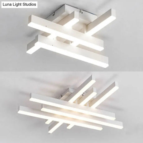 Dining Room Flush Mount Light With Crossed Line Acrylic Shade 4/6 Lights Warm/White White Ceiling