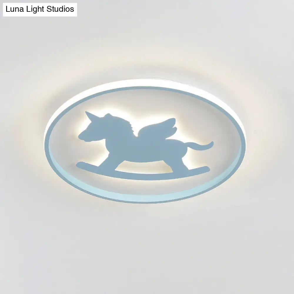 Dinosaur/Carousel Led Flush Mount Lighting - Super Thin Acrylic Shade In Pink/Blue