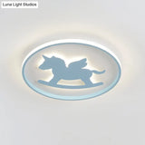 Dinosaur/Carousel Led Flush Mount Lighting - Super Thin Acrylic Shade In Pink/Blue