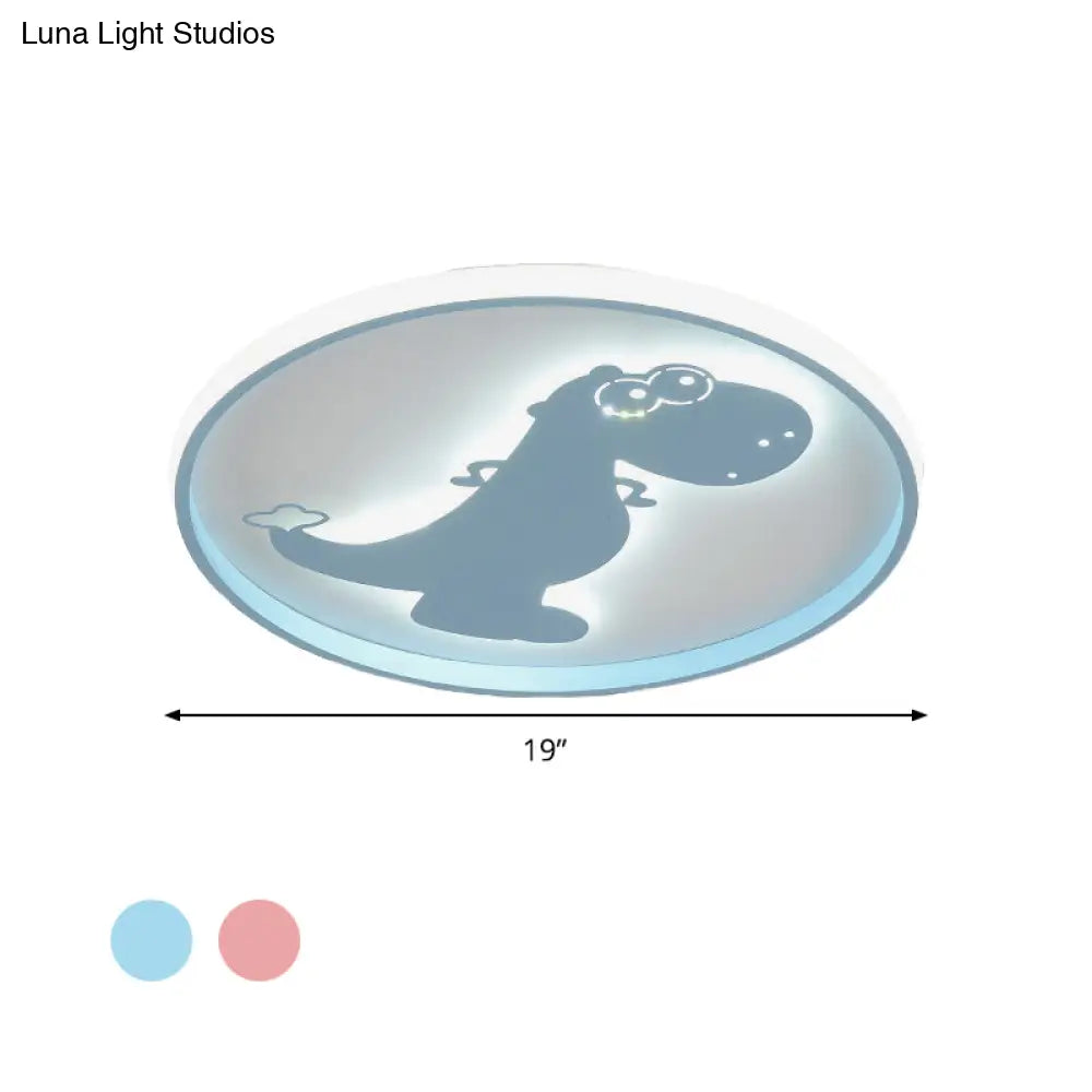 Dinosaur/Carousel Led Flush Mount Lighting - Super Thin Acrylic Shade In Pink/Blue