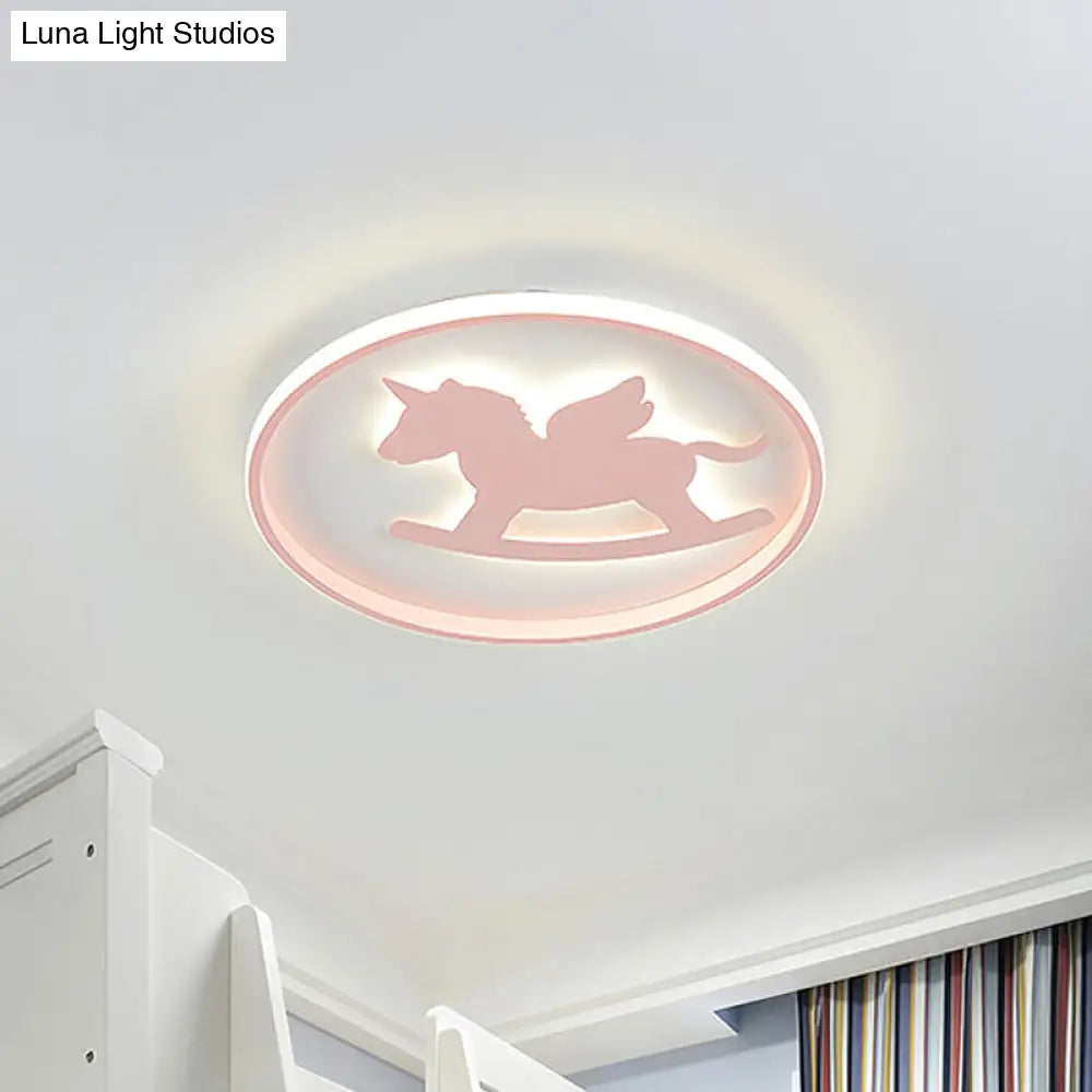 Dinosaur/Carousel Led Flush Mount Lighting - Super Thin Acrylic Shade In Pink/Blue
