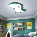 Dinosaur Flushmount Lamp: Pink/Green Cartoon Led Ceiling Light With Acrylic Diffuser (Warm/White)
