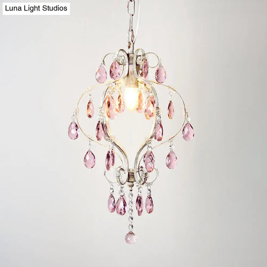 Distressed White Lantern Pendant Light With Crystal Accents