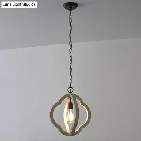 Distressed White Wood Caged Pendant Light Kit For Dining Room