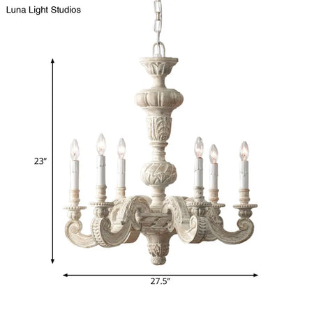 Distressed White Wood Hanging Chandelier For Classic Living Rooms - Caged Suspension Pendant Light