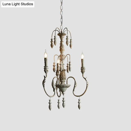 Distressed Wood Pendant Chandelier With Droplet - Classic Lighting For Living Room