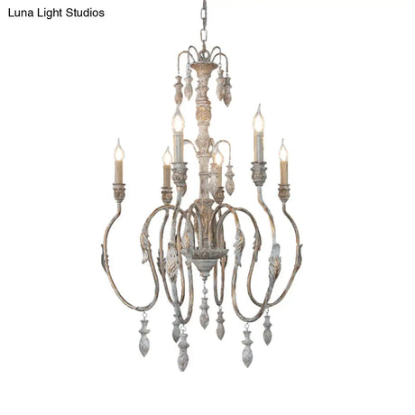 Distressed Wood Pendant Chandelier With Droplet - Classic Lighting For Living Room