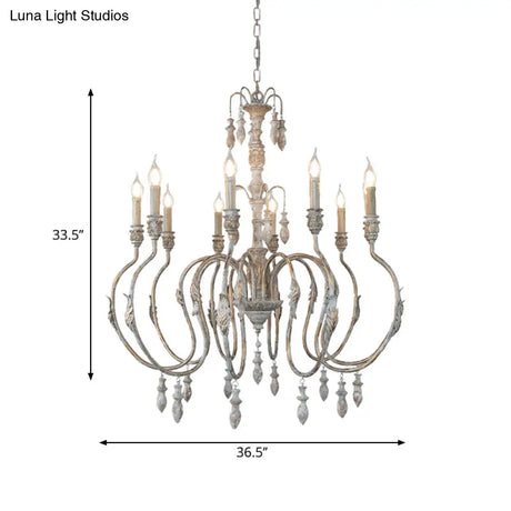 Distressed Wood Pendant Chandelier With Droplet - Classic Lighting For Living Room