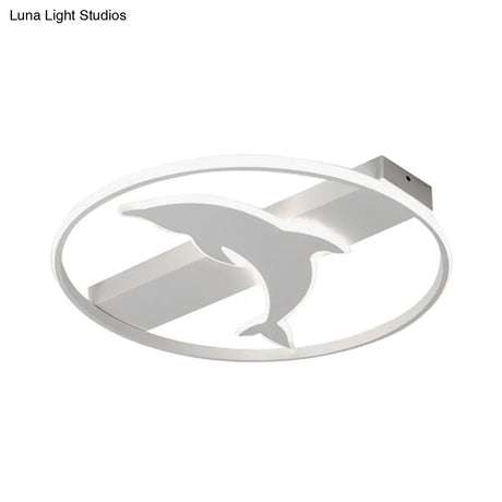 Dolphin Ceiling Mount Light - Led Flush Acrylic Animal Lamp In White Finish
