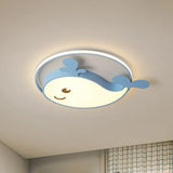 Dolphin - Shaped Led Flush Ceiling Light For Kids’ Bedroom In Metallic Finish Blue / White
