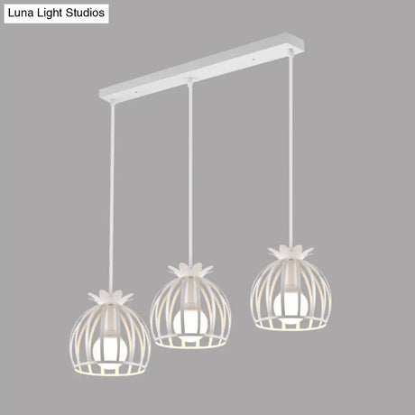 Dome Cage Pendant Light With 3 Heads In Metallic Loft Style For Dining Room - Black/White