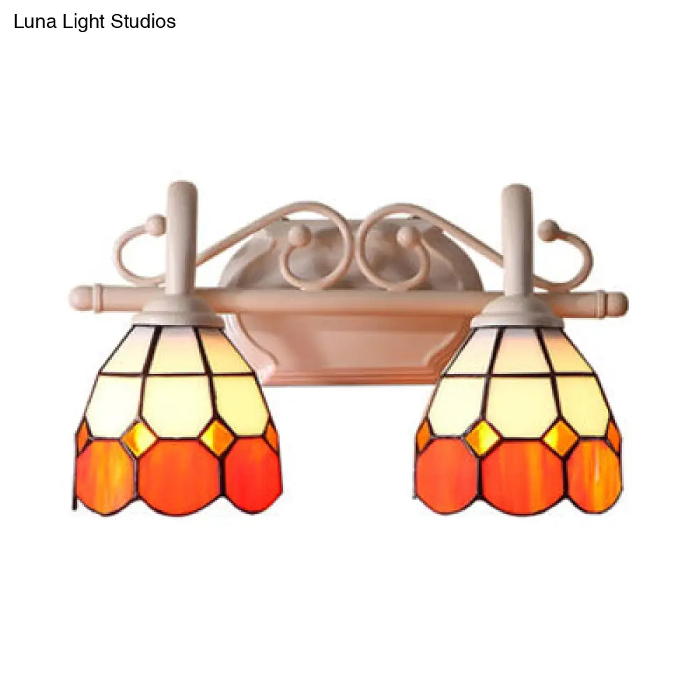 Dome Double Wall Sconce - Curved Arm Stained Glass Traditional Lighting (Blue/Orange)
