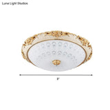 Dome Flush Mount Led Ceiling Light In Modern White Glass - 8’/12’/16’ Wide Gold/Silver Finish