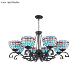 Dome Hanging Chandelier With Blue And Clear Glass Baroque Design - 3/6/8 Lights Perfect For Living
