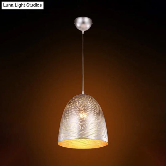 Dome Hanging Light: Stylish Traditionary Metal Fixture In Silver