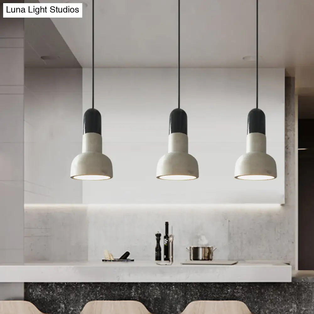 Dome Industrial Cement Pendant Light Fixture - Grey With Red/Black/Wood Accents
