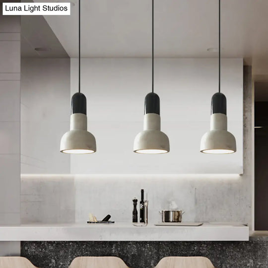 Dome Industrial Cement Pendant Light Fixture - 1 Grey With Red/Black/Wood Accent Ideal For