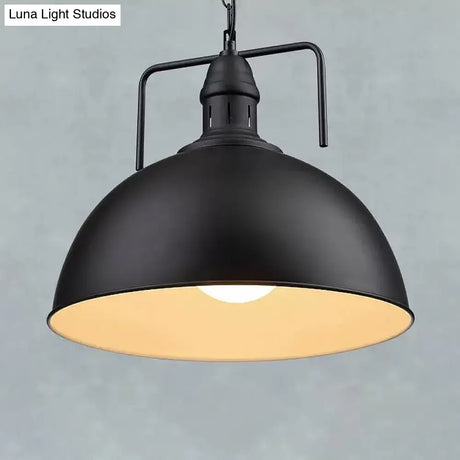 Dome Iron Pendant Ceiling Light In Black For Restaurants - Industrial Single-Bulb With Vent