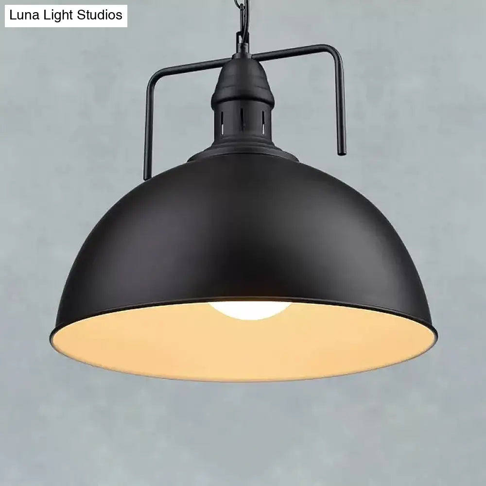 Dome Iron Pendant Ceiling Light In Black For Restaurants - Industrial Single-Bulb With Vent