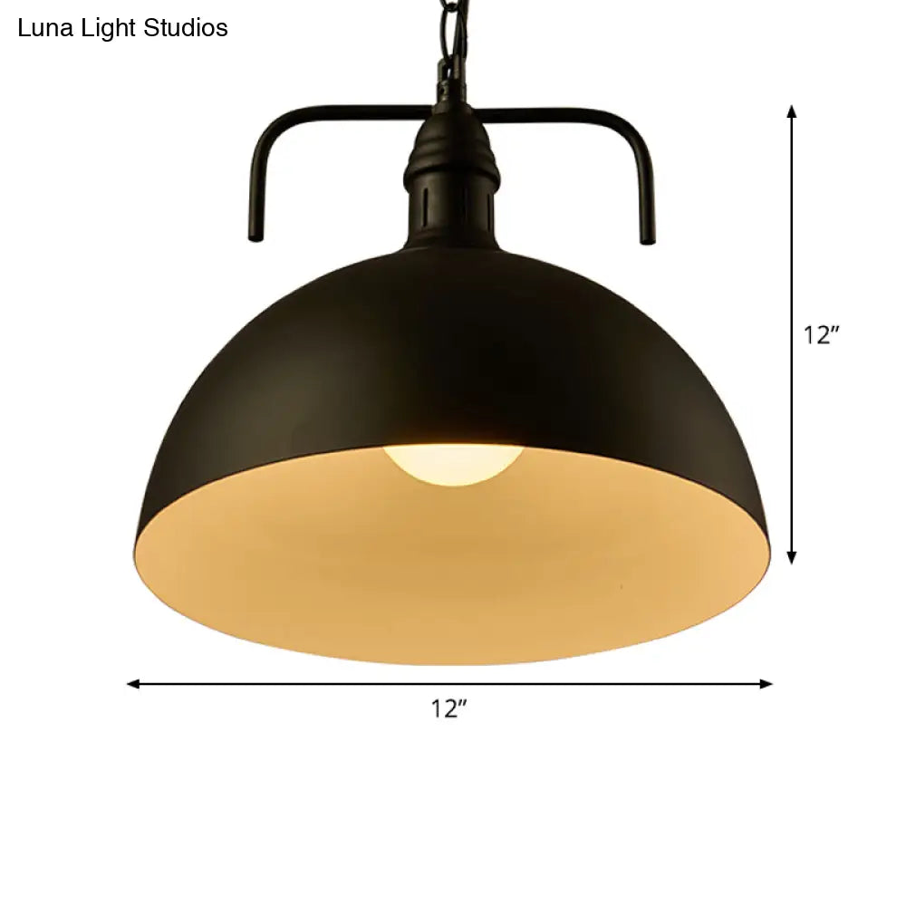 Dome Iron Pendant Ceiling Light In Black For Restaurants - Industrial Single-Bulb With Vent