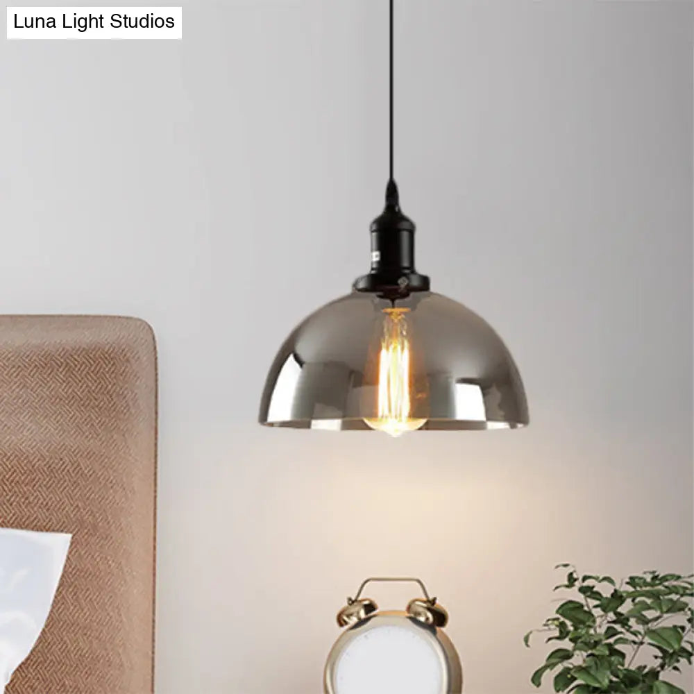 Dome Pendant Industrial Hanging Lamp - 1-Light 10’/12’ Wide Smoked Glass Black Finish