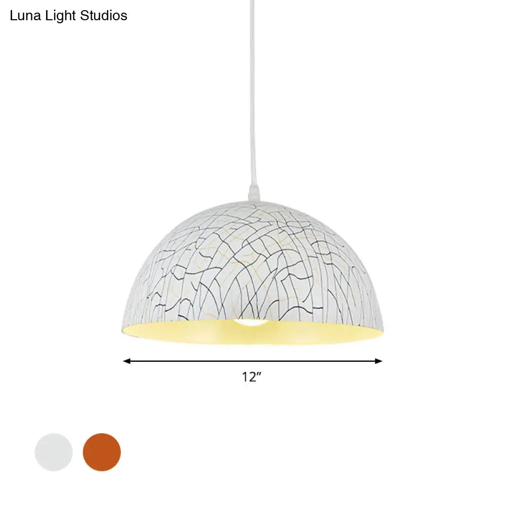 Dome Pendant Light Fixture - Minimalist Metal 1 Red Brown/Ivory 12’/14’/16’ Wide Ideal For
